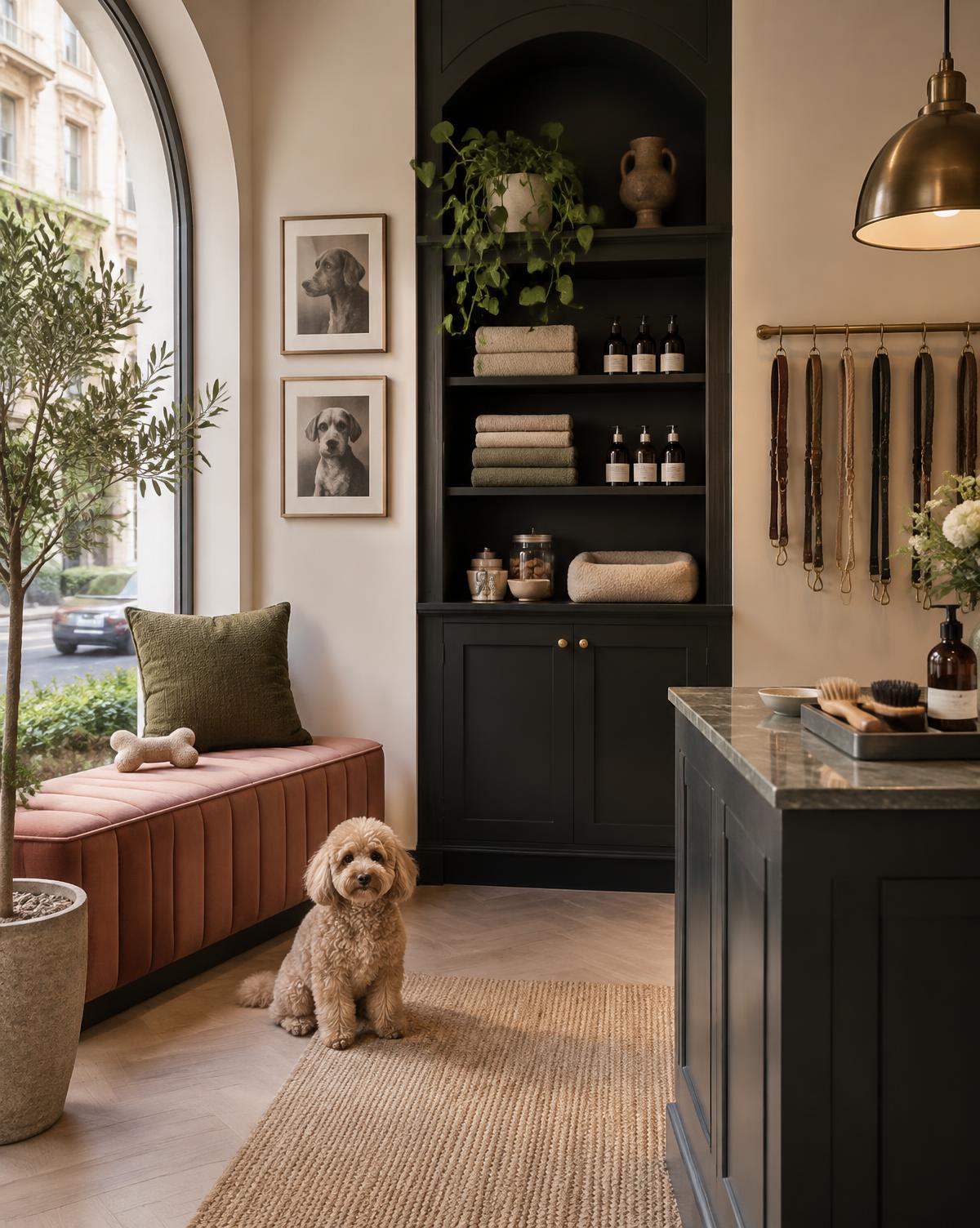 Interno accogliente di una boutique dedicata alla cura dei cani